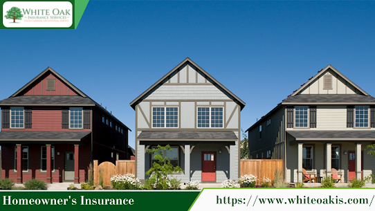 Three houses on a residential block illustrating how different houses could require different types of homeowners insurance.